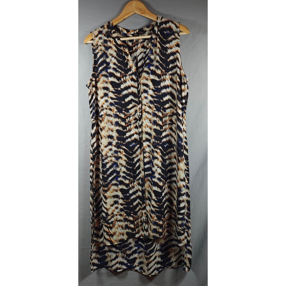 Milano Abstract Tiger Stripe Sleeveless Button Front High Low Midi duster /dress